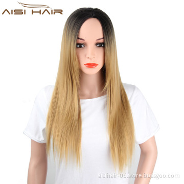 Hot Selling Long Silky Straight Ombre Blonde Wigs Wholesale Synthetic Women Wigs